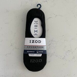 IZOD Advantage Performance 3 Pack No Show Poly Liners/Socks Black Sz 6-12.5 NWT